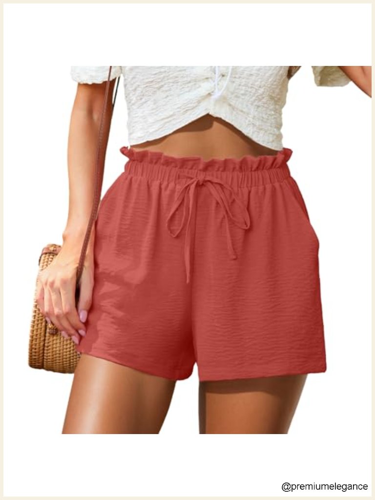 High Waisted Wide Leg Ruffle Drawstring Casual Shorts With Pockets